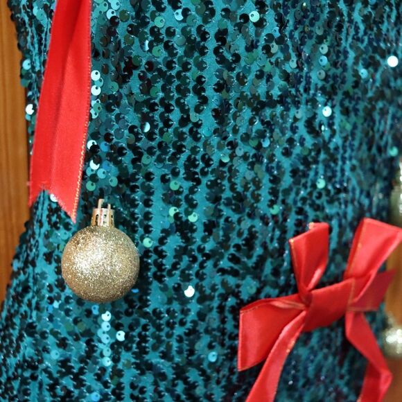 Forever 21 Festive Green Sequin Dress with Red Bows Holiday Christmas Small - Picture 5 of 12